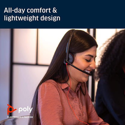 Poly Plantronics - Blackwire 3220 - Wired Dual-Ear (Stereo) Headset with Boom Mic - USB-A to connect to your PC and/or Mac