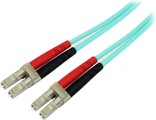 StarTech.com Aqua OM4 Duplex Multimode Fiber – 1m / 3 ft – 100 Gb – 50/125 – OM4 Fiber – LC to LC Fiber Patch Cable (450FBLCLC1)