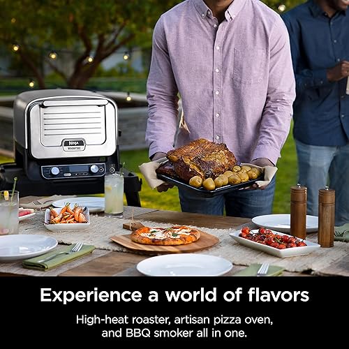Ninja Woodfire 8-in-1 Outdoor Oven, Pizza Oven, 700°F High Heat Roaster, BBQ Smoker, Ninja Woodfire Technology, Weather Resistant, Portable, Electric, Grey, OO101LWC (Canadian Version) Grey 21.5 in L x 18 in W x 15.1 in H