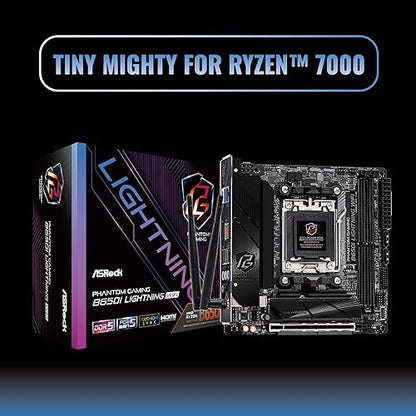 ASRock B650I LIGHTNING WIFI Gaming Desktop Motherboard - AMD B650 Chipset - Socket AM5 - Mini ITX - Ryzen 5, Ryzen 7, Ryzen 9 Processor Supported - 128 GB DDR5 SDRAM Maximum RAM - DIMM, UDIMM - 2 x Memory Slots