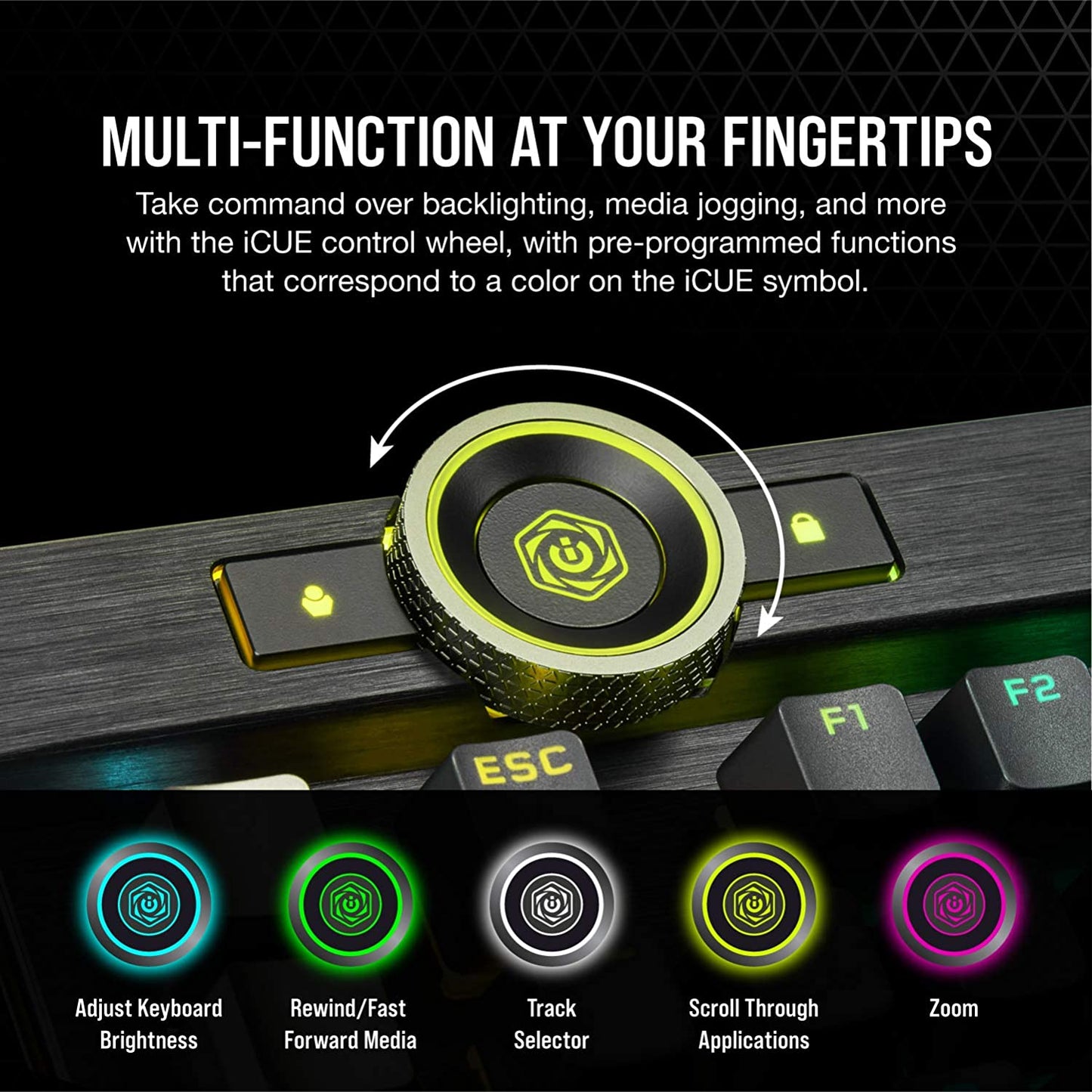 Corsair K100 RGB Optical-Mechanical Gaming Keyboard - Corsair OPX RGB Optical-Mechanical Keyswitches - AXON Hyper-Processing Technology for 4X Faster Throughput - 44-Zone RGB LightEdge Optical Gaming Keyboard