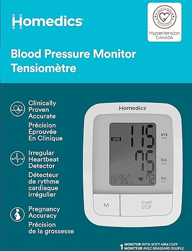 HoMedics Automatic Arm Blood Pressure Machine For Home Use Clinically Proven Accurate Quick and Comfortable Readings 60 Memories One-Size Arm Cuff Fits Most Excessive Body Motion Detector
