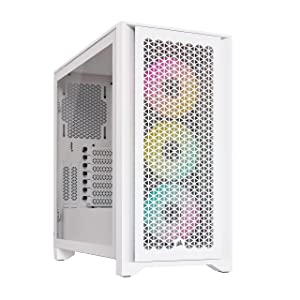 Corsair iCUE 4000D RGB Airflow Mid-Tower Case - 3X AF120 RGB Elite Fans - iCUE Lighting Node PRO Controller - High-Airflow Design - CORSAIR RapidRoute Cable Management System - True White White 4000D Airflow RGB