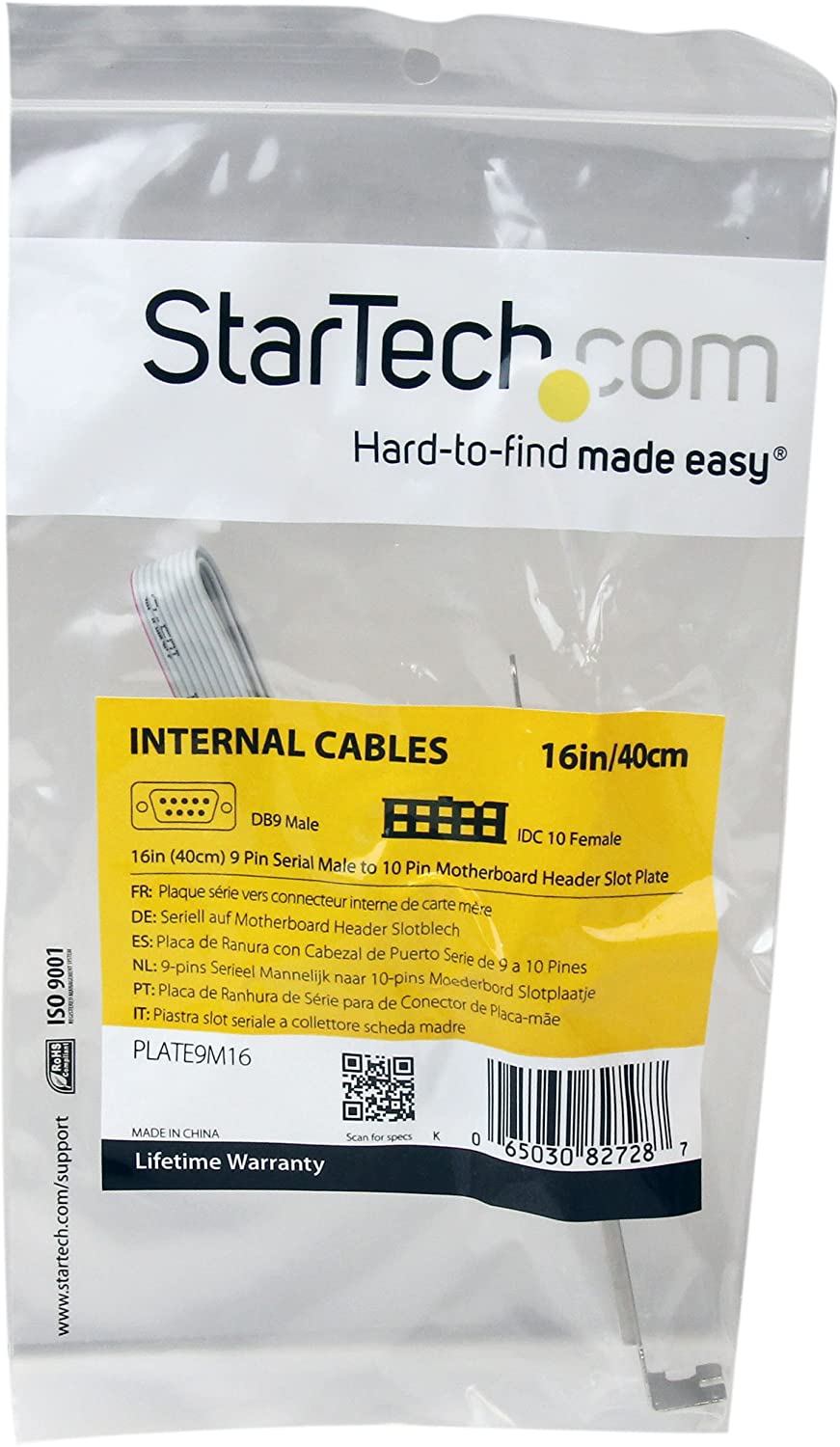 StarTech.com 16in (40cm) 9 Pin Serial Male to 10 Pin Motherboard Header Slot Plate - motherboard Serial Port Adapter (PLATE9M16), Gray