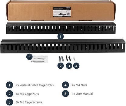 StarTech.com Vertical Cable Organizer with Finger Ducts - Vertical Cable Management Panel - Rack-Mount Cable Raceway - 0U - 6 ft. (CMVER40UF)