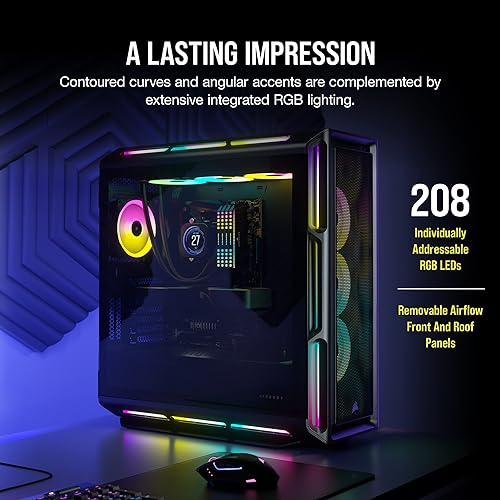 Corsair iCUE 5000T RGB Mid-Tower ATX PC Case (208 Individually Addressable RGB LEDs, Fits Multiple 360mm Radiators, Three CORSAIR LL120 RGB Fans & Commander CORE XT Controller Included) Black