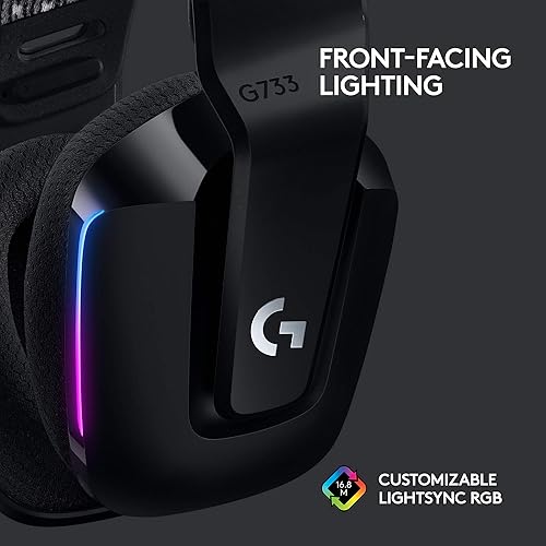 Logitech G733 LIGHTSPEED Wireless Gaming Headset with Suspension Headband, LIGHTSYNC RGB, Blue Voice Mic Techonolgy and PRO-G Audio drivers - Black Black Headset