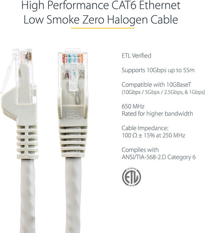 Startech 6ft (1.8m) CAT6 Ethernet Cable - LSZH (Low Smoke Zero Halogen) - 10 Gigabit 650MHz 100W PoE RJ45 UTP Network Patch Cord Snagless w/Strain Relief - Gray CAT 6, ETL Verified (N6LPATCH6GR) 6 ft Gray