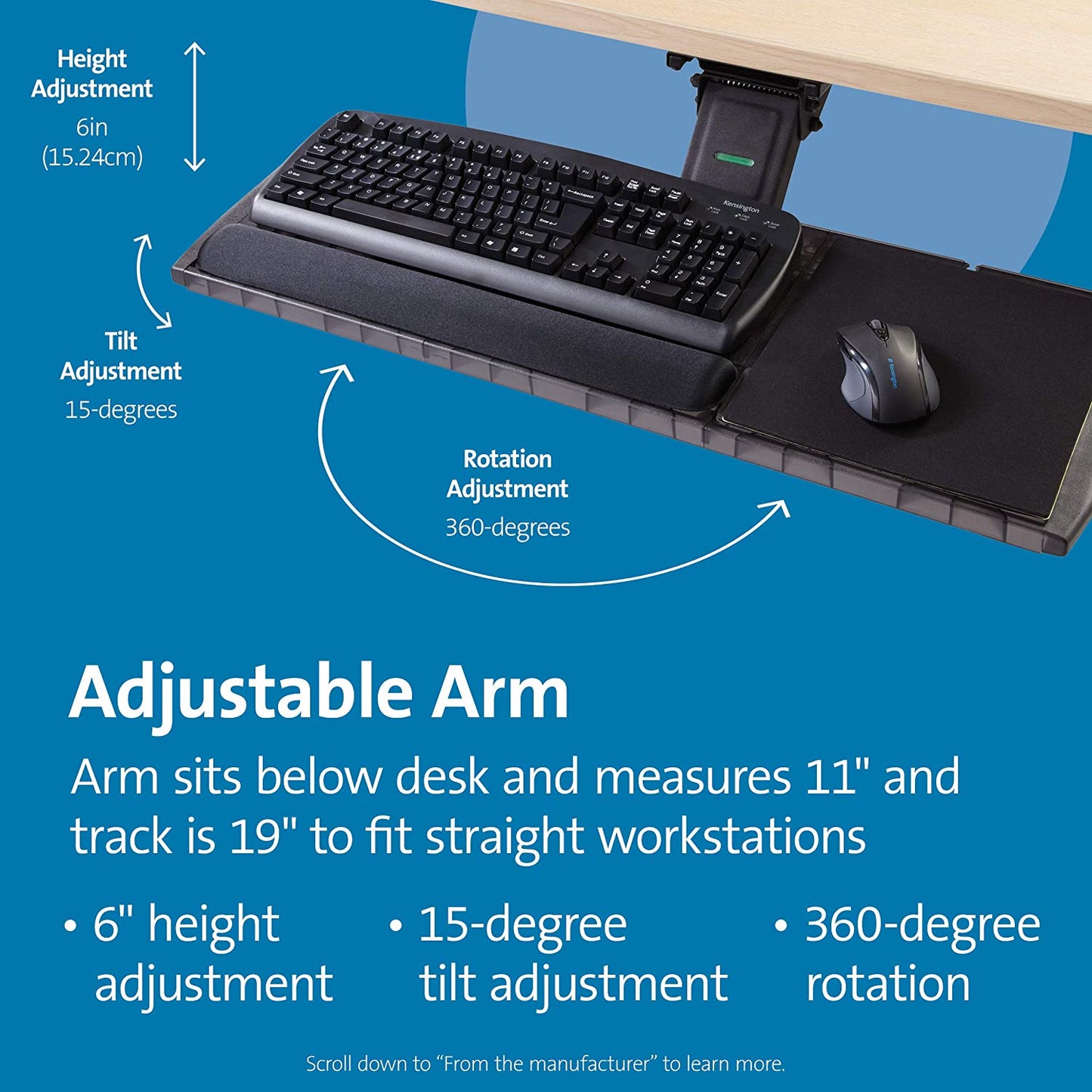 Kensington 60718 Adjustable Keyboard Platform with SmartFit System, 21-1/4w x 10d, Black