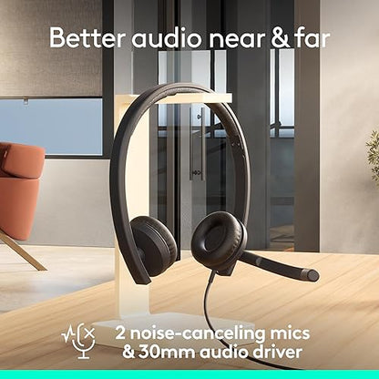 Logitech H570e USB Headset with Microphone for PC and Mac, USB-A Wired Headset with Stereo Sound, Noise-Canceling Mics and Inline Controls, Certified for Microsoft Teams, Black Teams Version Stereo, USB-A