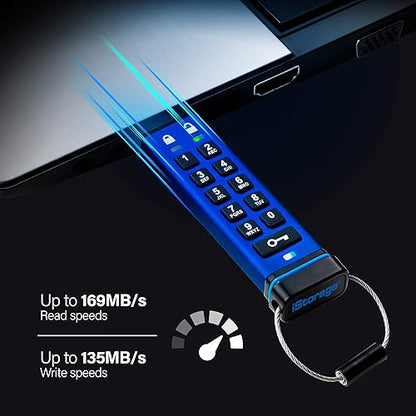 iStorage IS-FL-DA3-256-64 datAshur Pro USB3 256-bit 64GB, Blue