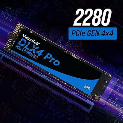VisionTek DLX4 Pro 4 TB Solid State Drive - M.2 2280 Internal - PCI Express NVMe (PCI Express NVMe 4.0 x4) - Desktop PC Device Supported - 2000 TB TBW - 7415 MB/s Maximum Read Transfer Rate