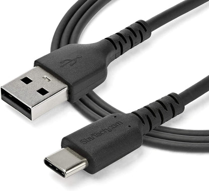 Startech 1m (3’) USB A to USB C Cable USB 2.0 Data Transfer &amp; Charge Cable - Male to Male - Aramid Fiber - Black (RUSB2AC1MB)