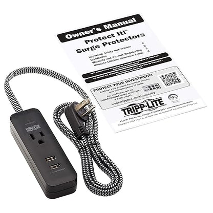 Tripp Lite Surge Protector Power Strip 1-Outlet w 2 USB Ports 2.1A 4ft Cord (TLP104USB)