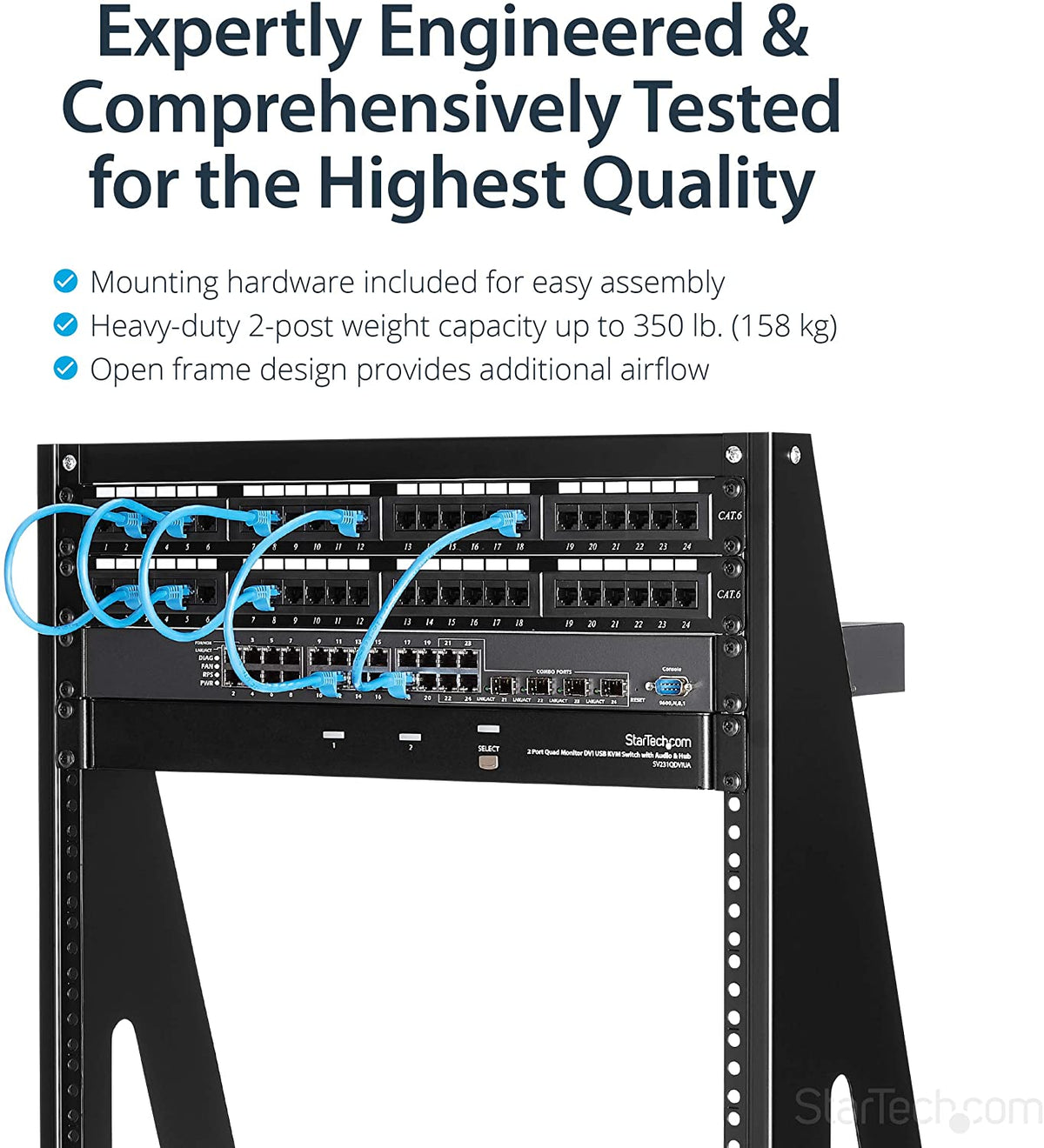 StarTech.com 16U Open Frame Network Rack - 19" 2 Post Free Standing Desktop Rack for Computer, AV, Media, IT Equipment for Server Room (2POSTRACK16) Black 16U 16u Rack
