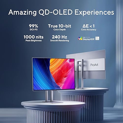 ASUS ProArt Display 32” 4K HDR QD-OLED Professional Monitor (PA32UCDM) - UHD, Ultra-Slim, 240Hz, 0.1ms, Auto Calibration, Dolby Vision, 99% DCI-P3, ?E<1, Thunderbolt 4, Calman Ready, 3 yr Warranty