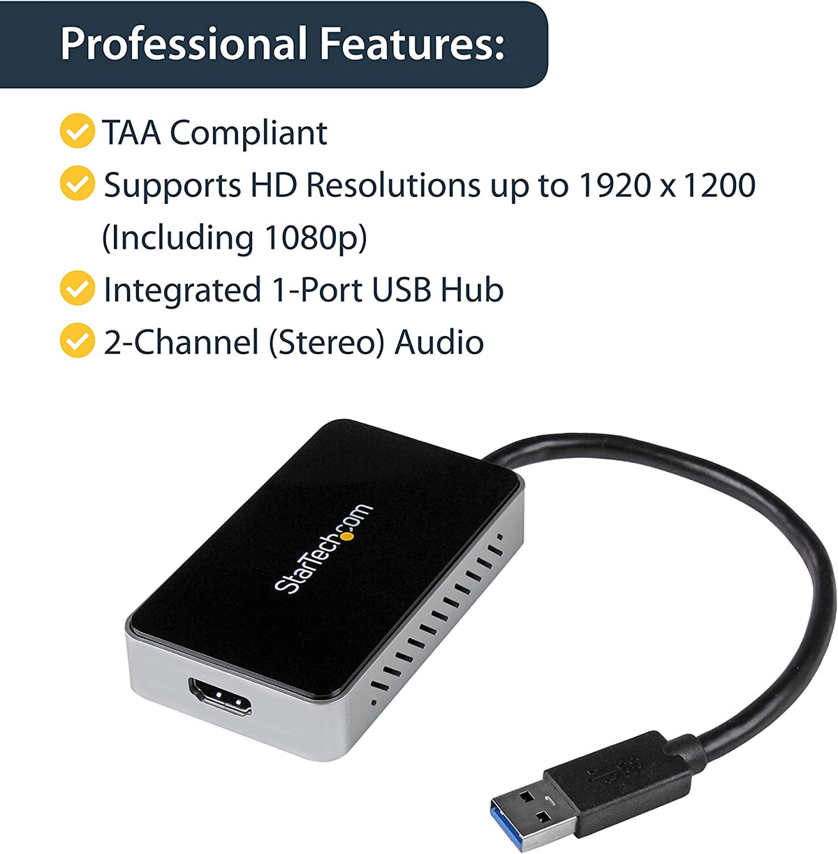 StarTech.com USB 3.0 to HDMI &amp; DVI Adapter with 1x USB Port - External Video &amp; Graphics Card Adapter - Dual Monitor Hub - Supports Windows (USB32HDEH), Black 1x USB-A 3.0 | HDMI