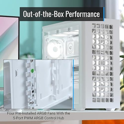 AeroCool D502A Mid Tower Case, Mesh Front Panel, 360mm Radiator Support, 11 Fan Slots, 400mm GPU, ATX/m-ATX/Mini-ITX, Magnetic Dust Filters, SPCC Steel Construction, Trendy PC Build, White White Mesh Front