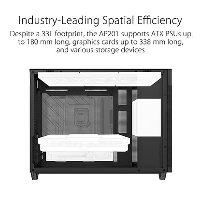 ASUS Prime AP201 Black MicroATX Tempered Glass Edition Supports Graphics Cards up to 338mm, 360mm Coolers, & Standard ATX PSUs, Tool-Free Side Panels, Tempered Glass Side & Front Panel USB Type-C