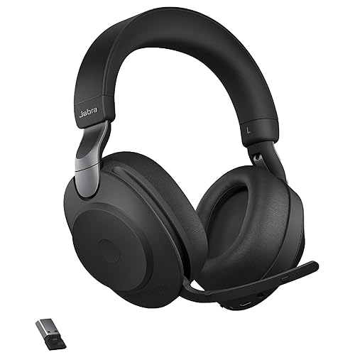 Jabra Evolve2 85 UC Wireless Headphones with Link380a, Stereo, Black – Wireless Bluetooth Headset for Calls and Music, 37 Hours of Battery Life, Advanced Noise Cancelling Headphones, Stereo (USB-A)