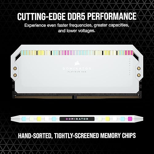CORSAIR DOMINATOR PLATINUM RGB DDR5 RAM 32GB (2x16GB) 6200MHz CL36 Intel XMP iCUE Compatible Computer Memory - White (CMT32GX5M2X6200C36W)