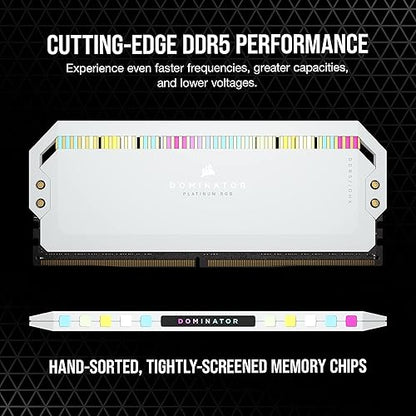 CORSAIR DOMINATOR PLATINUM RGB DDR5 RAM 32GB (2x16GB) 6200MHz CL36 Intel XMP iCUE Compatible Computer Memory - White (CMT32GX5M2X6200C36W)
