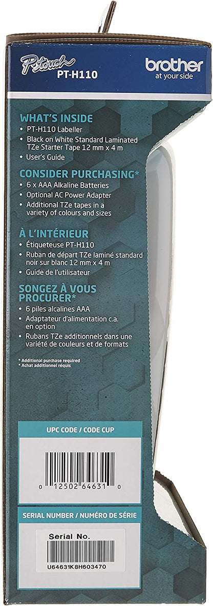 BROTHER PTH110 Easy, Portable Label Maker-Handheld Labeller, Black/White