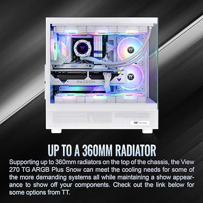 Thermaltake View 270 Plus TG ARGB Snow Mid Tower E-ATX Case; 3x120mm ARGB Fans Included; Support Up to 360mm Radiator; Front & Side Dual Tempered Glass Panel; CA-1Y7-00M6WN-01; 3 Year Warranty