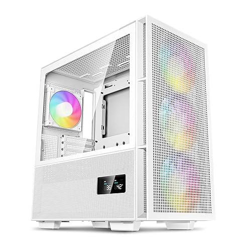 DeepCool CH560 Digital WH ATX Airflow case, Dual Status Display, 3X Pre-Installed 140mm ARGB Fans, Hybrid Mesh/Tempered Glass Side Panel, Magnetic Top Mesh Filter, Type-C, USB 3.0, White White CH560 DIGITAL