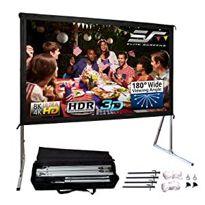 Elite Screens Yard Master 2, 100-inch Outdoor Indoor Projector Screen 16:9, Fast Easy Snap On Set-up Freestanding Portable Movie Foldable Front Projection | OMS100H2 - US Based Company 2-YEAR WARRANTY 100-inch 16:9 Aspect Ratio Front Projection