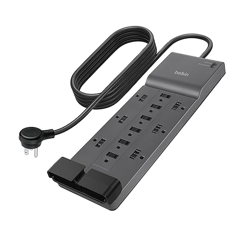 Belkin 12-Outlet Surge Protector Power Strip w/ 12 AC Outlets & 8ft Flat Plug, UL-listed Heavy-Duty Extension Cord for Home, Office, Travel, Computer, Laptop, Charger - 3,940 Joules of Protection