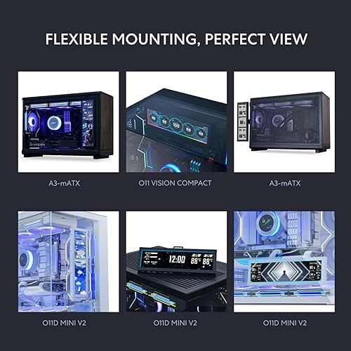 Lian Li 8.8 Universal Screen for PC - Adjustable Mounting for Any Computer Setup - Customizable ARGB Frame - PC Temperature Display Panel - LCD Screen Disply - Mini Monitor - SM088W (US88 v1 White)
