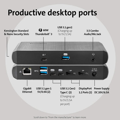 Kensington SD5550T Thunderbolt™ 3 and USB-C Dual 4K Hybrid Docking Station - 60W PD - Windows and Mac (K38131NA)