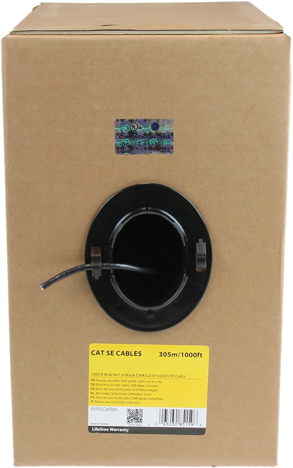 StarTech.com 1000 ft Bulk Roll of Black CMR Cat5e Solid UTP Riser Cable - Cat 5e Riser Cable - Cat.5e CMR Ethernet Cable - 24 AWG - Black (WIR5ECMRBK) Black Cat5e CMR (Riser)