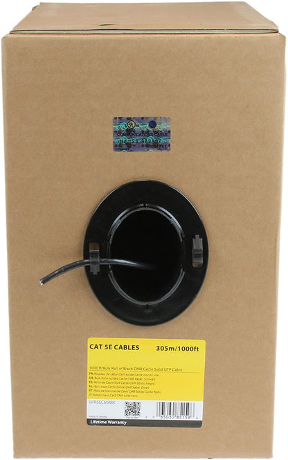 StarTech.com 1000 ft Bulk Roll of Black CMR Cat5e Solid UTP Riser Cable - Cat 5e Riser Cable - Cat.5e CMR Ethernet Cable - 24 AWG - Black (WIR5ECMRBK) Black Cat5e CMR (Riser)