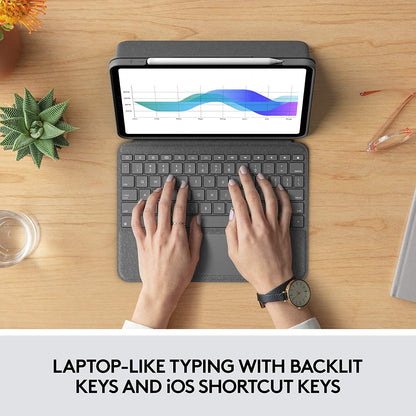 Logitech Folio Touch iPad Pro 11-inch (1st, 2nd, 3rd and 4th gen - 2018, 2020, 2021, 2022) Keyboard Case - Backlit Keyboard, Trackpad, Smart Connector - Grey, USA Layout Folio Touch Tablet Keyboard Oxford Gray