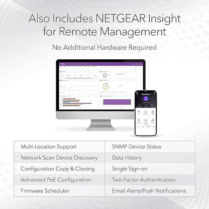NETGEAR 26-Port PoE Gigabit Ethernet Smart Switch (GS724TPP) - Managed, Optional Insight Cloud Management, 24 x PoE+ @ 380W, 2 x 1G SFP, Desktop or Rackmount, and Limited Lifetime Protection