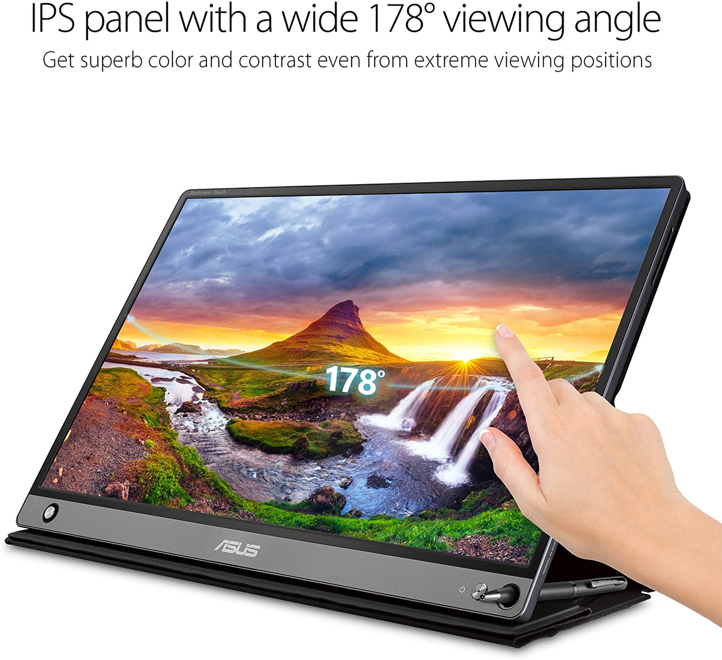 ASUS ZenScreen MB16AMT 15.6" Full HD Portable Monitor Touch Screen IPS Non-glare Built-in Battery and Speakers Eye Care USB Type-C Micro HDMI w/ Foldable Smart Case