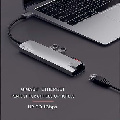 Satechi USB C Slim Multiport Adapter with Ethernet, 4K HDMI, 60W USB C PD Charging, 2 USB-A, SD/Micro Card Readers - for M2/ M1 MacBook Pro/Air, M2/ M1 iPad Pro/Air, M2 Mac Mini, iMac M1 (Silver)