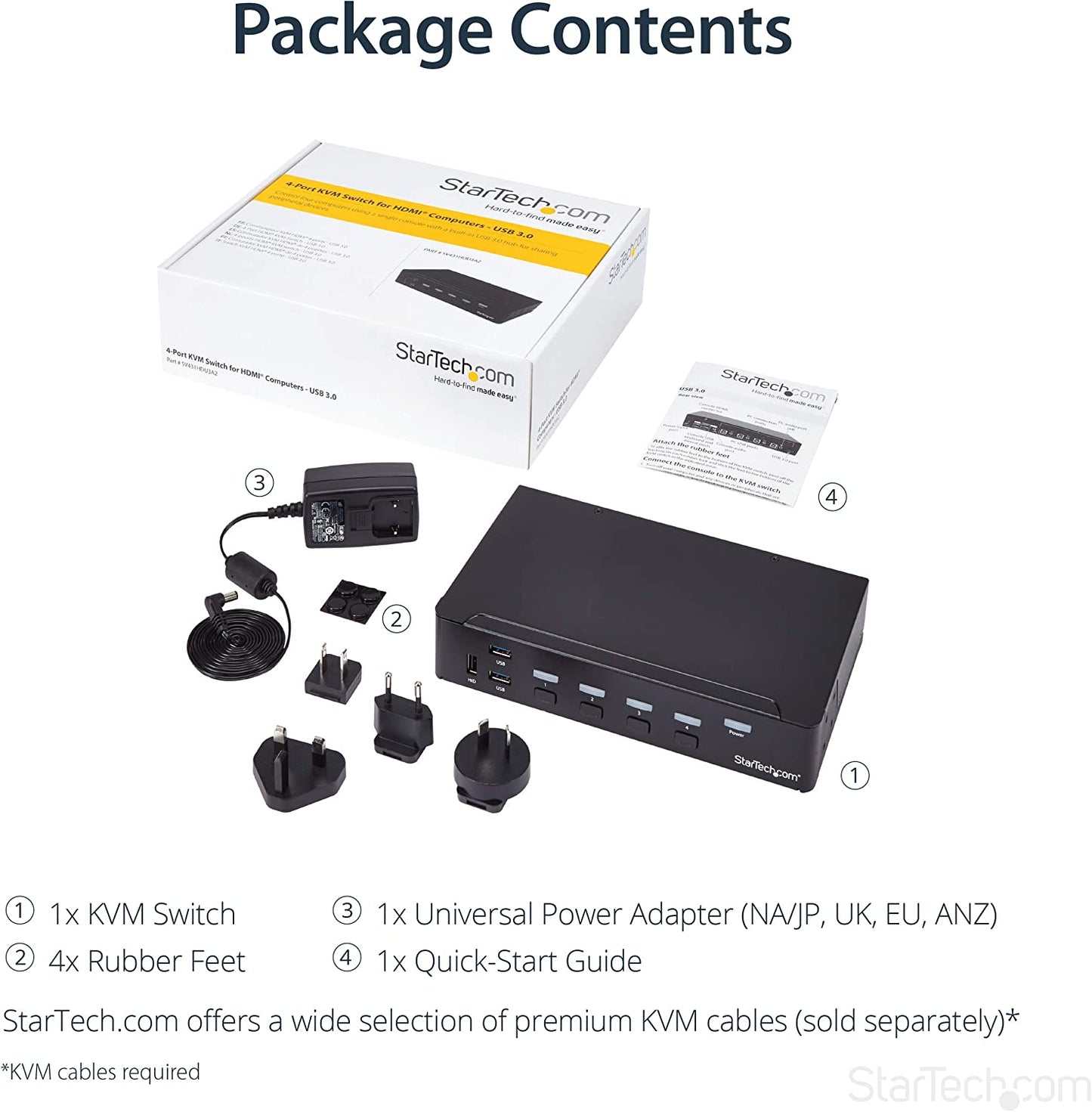 StarTech.com 4 Port HDMI KVM - HDMI KVM Switch - 1080p - USB 3.0 &amp; Audio Support - KVM Video Switch (SV431HDU3A2) 4 Port | 1 Monitor USB 3.0 | 1080p