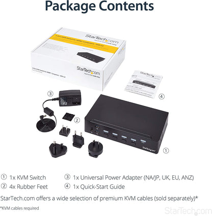 StarTech.com 4 Port HDMI KVM - HDMI KVM Switch - 1080p - USB 3.0 &amp; Audio Support - KVM Video Switch (SV431HDU3A2) 4 Port | 1 Monitor USB 3.0 | 1080p
