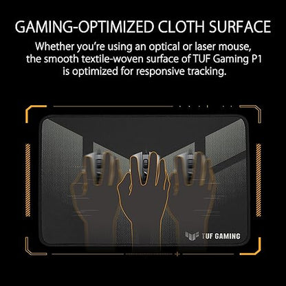 ASUS TUF Gaming P1 Portable Gaming Mouse Pad | Optimized Cloth Surface, Nano-Coated, Water-Resistant, Durable Anti-fray Stitching, and Non-Slip Rubber Base