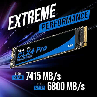 VisionTek DLX4 Pro 4 TB Solid State Drive - M.2 2280 Internal - PCI Express NVMe (PCI Express NVMe 4.0 x4) - Desktop PC Device Supported - 2000 TB TBW - 7415 MB/s Maximum Read Transfer Rate