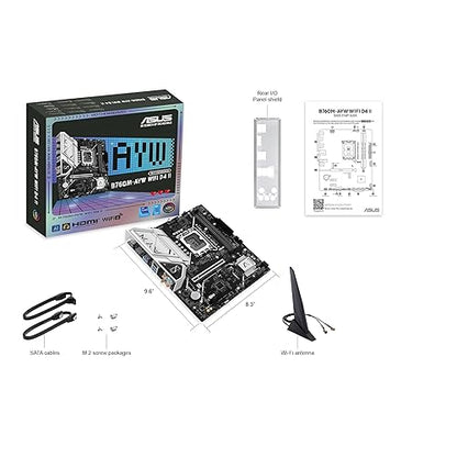 ASUS B760M-AYW WiFi D4 II Intel® B760 (LGA 1700) microATX mATX Motherboard, PCIe 5.0 x16 Support, Two M.2 Slots, DDR4, Realtek 2.5Gb Ethernet, Wi-Fi 6, HDMI, SATA 6 Gbps, Front USB 5Gbps, Aura Sync
