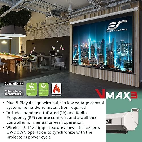 Elite Screens VMAX 3, 150" Diag. 4:3, Wall Ceiling Electric Motorized Drop Down HD Projection Projector Screen, VMAX150XWV2