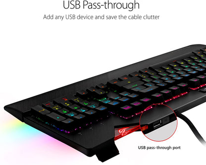 ASUS ROG Strix Flare (Cherry MX Red) Aura Sync RGB Mechanical Gaming Keyboard with Switches, Customizable Badge, USB Pass Through and Media Controls