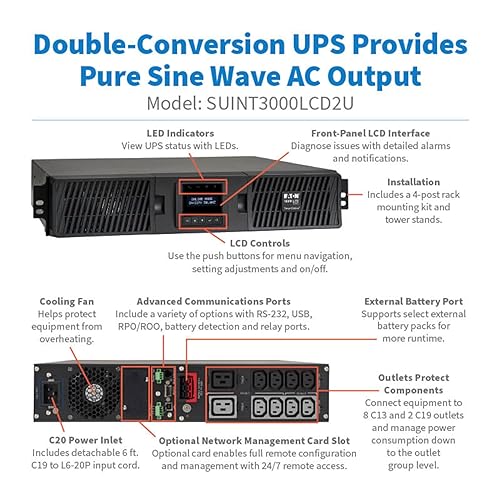 Tripplife Tripp LITE SUINT3000LCD2U UPS,SmartOnline,3kVA,2.7kW,Dbl Conv,2U