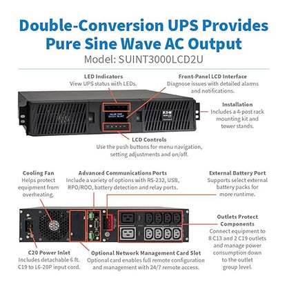 Tripplife Tripp LITE SUINT3000LCD2U UPS,SmartOnline,3kVA,2.7kW,Dbl Conv,2U