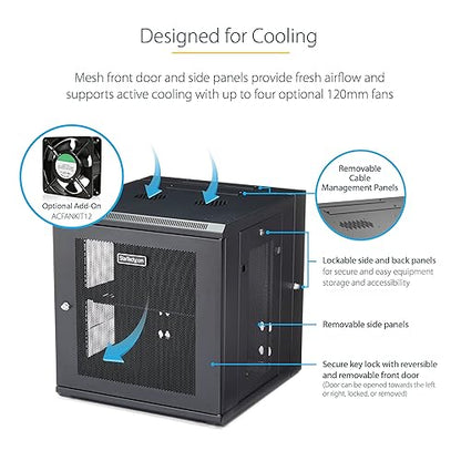 StarTech.com 4-Post 12U Wall Mount Network Cabinet w/ 1U Shelf, 19 Wall-Mounted Server Rack for IT / Data Computer Equipment 12U| 20 Depth Cabinet