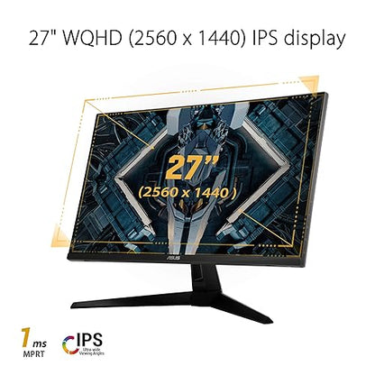 ASUS TUF Gaming 27" 2K HDR Monitor (VG27AQ1A) - QHD (2560 x 1440), IPS, 170Hz (Supports 144Hz), 1ms, Extreme Low Motion Blur, Speaker, G-SYNC Compatible, VESA Mountable, DisplayPort, HDMI 27" IPS QHD 1ms 170Hz G-SYNC